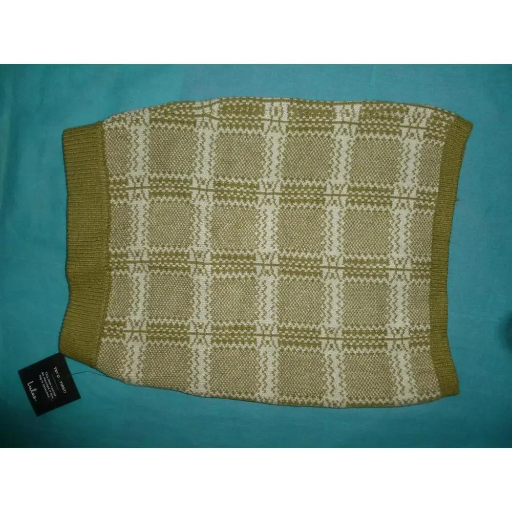 NWT LULUS Knit Skirt Short Pencil S Small Green‎ Plaid